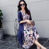 9405 large size printing sleeveless dress with half sleeve cardigan