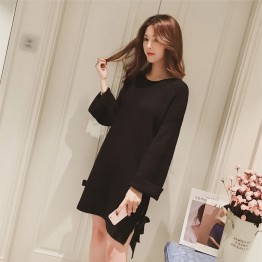 3648 Korean fashion sweet bow long sleeve split knitting dress