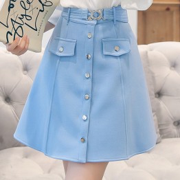10194 Korean belt decorated A-line skirt