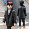 7302 Winter children's lapel double-breasted thick warm leather jacket