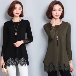 301 women's trendy lace bottom shirt