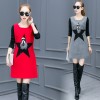 262 knitted long sleeve round neck woolen dress