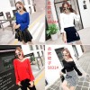 5811 Korean fashion color matching V-neck trumpet sleeve sweater