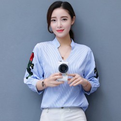 1110 embroidered roses stripes shirt