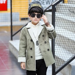 7301 Winter children's trend deerskin leather lapel warm jacket 