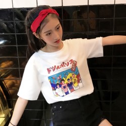 9266 Japanese style Harajuku print loose lovers cotton t-shirt