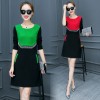 252 Korean fashion slim color matching dress