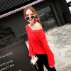 5811 Korean fashion color matching V-neck trumpet sleeve sweater