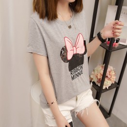 1688 cartoon sequins large size short sleeve t-shirt