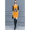 263 Korean fashion long sleeve color matching woolen dress