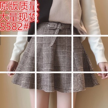 5582 Korean fashion lattice stripes lotus leaf skirt skirt pants 