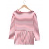 2071 stripes round neck lotus leaf hem long sleeves t-shirt