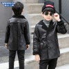 7302 Winter children's lapel double-breasted thick warm leather jacket