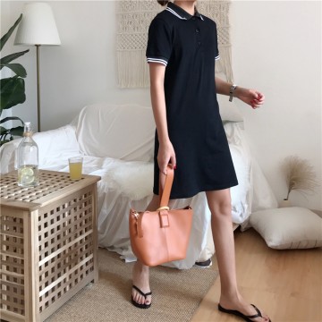 193 Korean fashion slim waist polo dress