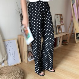 178 retro drawstring high waist dot wide leg pants