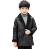 7302 Winter children's lapel double-breasted thick warm leather jacket