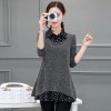 1193 plus size dot splicing knitted fake two piece tops