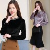 837 long sleeve temperament gold velvet blouse