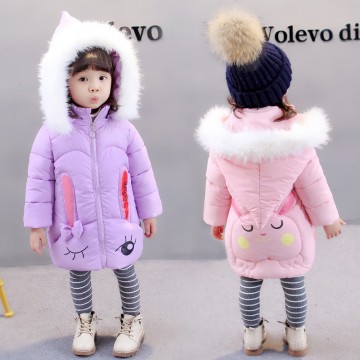 177371 children's winter cute rabbit big hair collar thickening warm hooded cotton coat