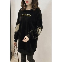 2698 thick loose letters sequined embroidered gold velvet sweatshirt