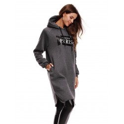 9814A long thick letters print hooded fleece dress 