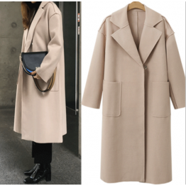 7118 Euramerican autumn and winter solid cashmere long woolen coat