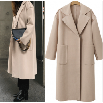 7118 Euramerican autumn and winter solid cashmere long woolen coat