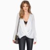 Euramerican fashion solid color cross large lapel drape chiffon shirt