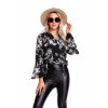 9846A V neck print trumpet sleeve shirt