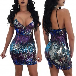 6078 hot sale gradually sequined slim sexy nightclub party dress