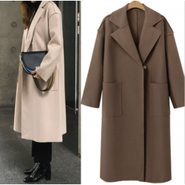 7118 Euramerican autumn and winter solid cashmere long woolen coat