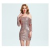 Boat neck off shoulder slim boobs sexy sequined dress