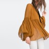 Fashion pure color holiday bohemian lantern sleeves natural drape blouse