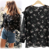 7096 floral long sleeve trumpet chiffon shirt