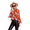 9846A V neck print trumpet sleeve shirt