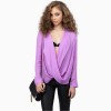 Euramerican fashion solid color cross large lapel drape chiffon shirt