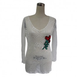 859 Amazon trendy knitted embroidery beach blouse