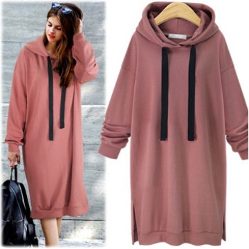 7116 hooded long sleeve long sweatshirt dress