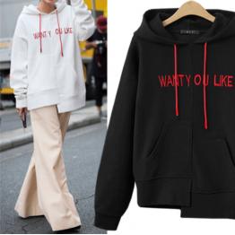 7115 printing irregular letter hooded sweatshirt