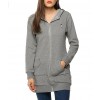 9839 drawstring waist hooded zipper long sleeve pocket long coat 