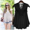 9809 chiffon sleeveless V-neck spliced ​​lace pleated chiffon blouse 