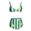 8988 lemon green striped split swimsuit