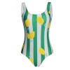 8988 lemon green striped one piece swimsuit