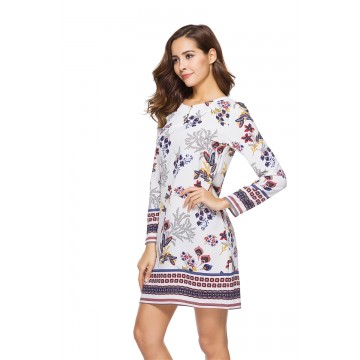 1008-1 Printing Flower Long Sleeve Dress