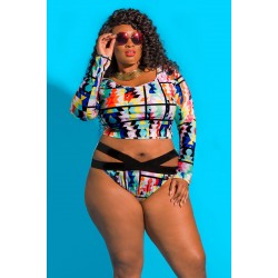 G0018 bikinis geometric print large size swimsuit