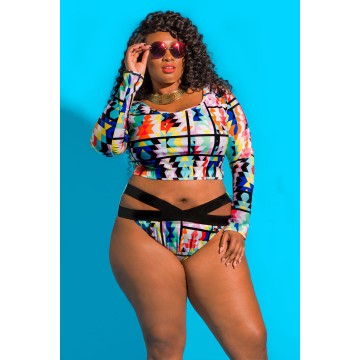 G0018 bikinis geometric print large size swimsuit