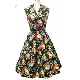 7073 Hepburn sexy retro sleeveless floral print dress with belt