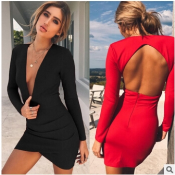 8162 Sexy Pack Hip Hollow Dress 