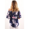 7085 boat neck flower printing irregular shirt