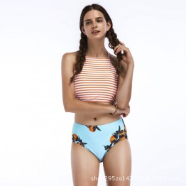 G0022 split stripes top and print swimsuit 